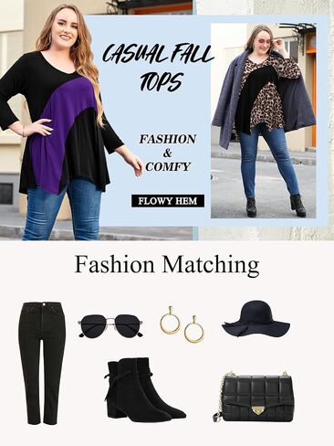3/4 Sleeves Tunic Tops for Women Boho Clothes V-Neck Plus Size Fall Blouses Flattering Handkerchief Loose Fit Swing Shirt in Saudi Arabia