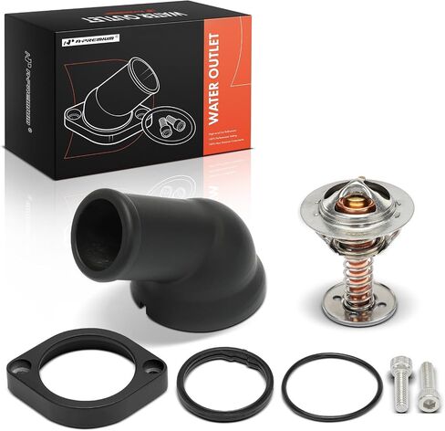 A-Premium Engine Coolant Thermostat Housing Assembly Compatible with Chevy Corvette LS1/LS2/LS3/LS7 2005 2006 2007 2008, 4.8L 5.3L 6.0L, Black Aluminium, 45° Swivel, with 160° Thermostat and 2 Bolts in Saudi Arabia