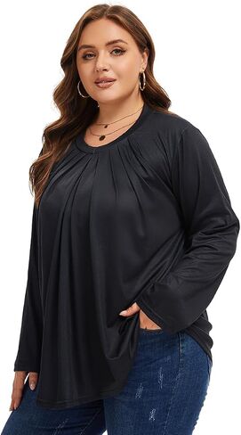 Womens Plus Size Tops Tunic Long Sleeve Shirts Casual Loose Soft Blouse 1XL-5XL in Saudi Arabia
