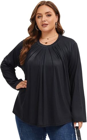 Womens Plus Size Tops Tunic Long Sleeve Shirts Casual Loose Soft Blouse 1XL-5XL in Saudi Arabia