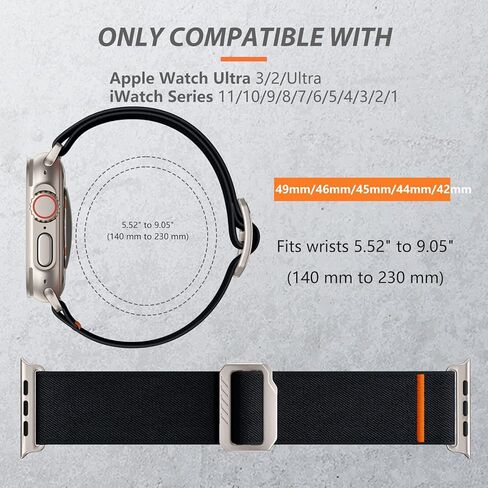 SNBLK Sport Stretchy Nylon Band for Apple Watch Band for Apple Watch Ultra 2 Band/Apple Watch Ultra Band 49mm, iWatch Series 9/8/7/6/5/4/3/2/1/SE 45mm/44mm/42mm Solo Loop Wide Replacement Strap Men in Kuwait