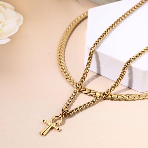 Egyptian Ankh Cross Necklace: Stainless Steel Religious Cross Egyptian Coptic Pendant Jewelry for Men Women in Saudi Arabia