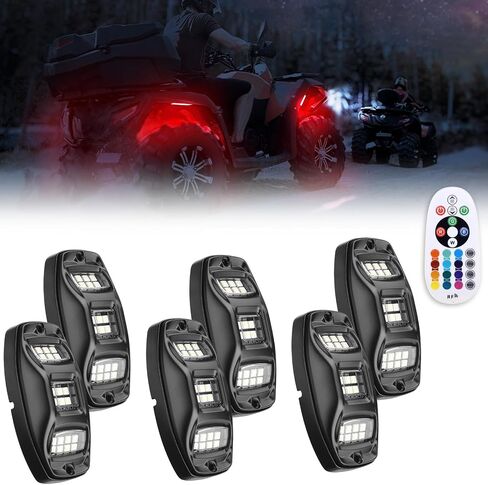KEMIMOTO 6 Pods LED Rock Lights for Truck UTV, APP/RF Dual Control Underglow Multicolor Neon Light Pod Universal Lighting for ATV, Car, Golf Cart, RV, Compatible with Can-Am X3 Polaris RZR Sportsman in Saudi Arabia