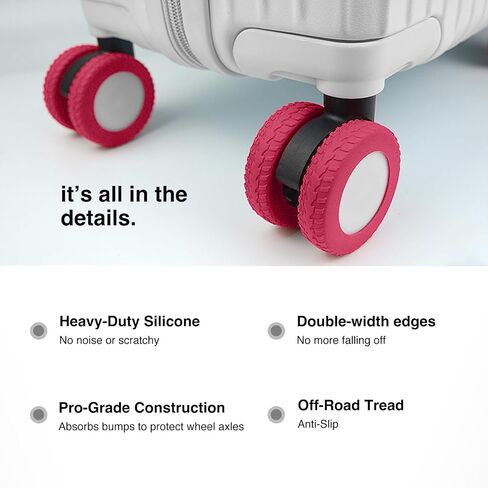 INUSO Upgraded 8Pcs Carry On Luggage Wheel Covers, Scratch-Resistant, Noise-Reducing & Anti-Fall Silicone Suitcase Wheel Protectors for 2-2.4" Spinner Wheel, Essential Travel (Pink-Wearable) in Saudi Arabia