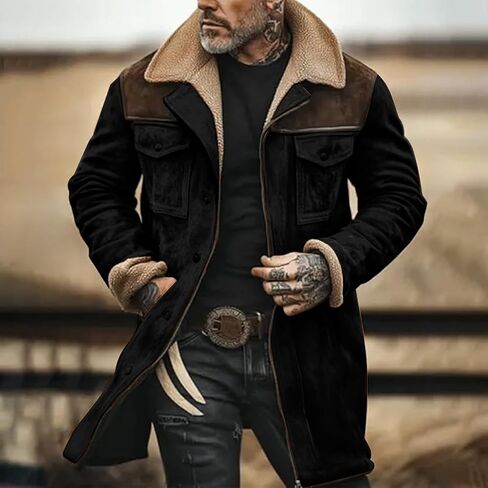 Men'S Vintage Suede Jacket Plush Collar Coats Faux Leather Jacket Men Zip Up Motorcycle Jacket Coats Retro Tops in Saudi Arabia