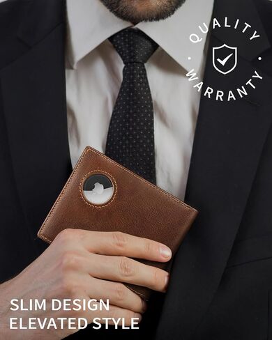 محفظة للرجال مع حامل AirTag، محافظ رجالية من الجلد الطبيعي ثنائية الطي RFID مع 14 فتحة للبطاقات، نافذة لبطاقة الهوية وجيبين للنقود (بطاقة Airtag غير متضمنة) in Kuwait