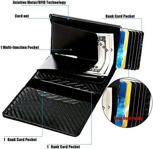 بطاقة Minimalista Hombre RFID - مصنوعة من ألياف الكربون، وبطاقة تعريفية وأنيقة مع كتلة مضادة للصدمات لـ 10+ بطاقات وأموال in Kuwait