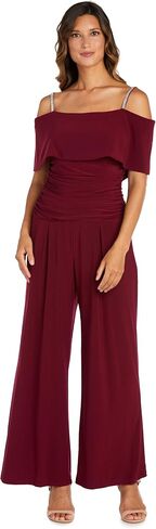 R&M Richards Elegant Off-the-Shoulder Ruched Bodice Jumpsuit W/Rhinestone Straps & Wide Legs in Saudi Arabia