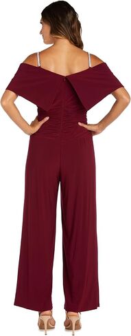 R&M Richards Elegant Off-the-Shoulder Ruched Bodice Jumpsuit W/Rhinestone Straps & Wide Legs in Saudi Arabia