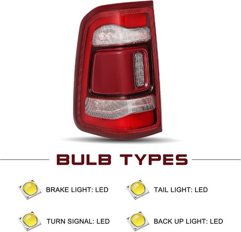 JSBOYAT LED Tail Light Assembly Compatible with 2019-2024 Dodge Ram 1500 Without Blind Spot Model, Rear Brake Light Red Lens Tail Lamps Right Passenger Side 55112990AD CH2801217 in Saudi Arabia