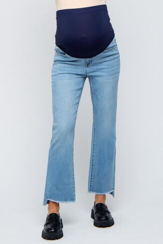 PinkBlush Light Raw Edge Crop Maternity Jeans in Saudi Arabia