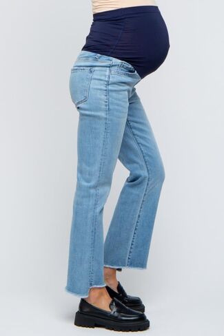 PinkBlush Light Raw Edge Crop Maternity Jeans in Saudi Arabia