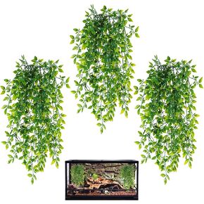 HERCOCCI Reptile Plants, 2 Pack Terrarium Hanging Plants Vines Artificial Leaves Habitat Decorations with Suction Cup for Bearded Dragon Hermit Crab Lizard Snake Geckos Chameleon in Kuwait