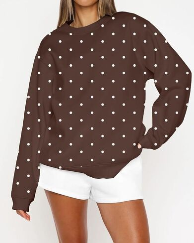 Women Y2k Oversized Fleece Cute Polka Dot Crewneck Sweatshirts Preppy Drop Shoulder Pullover Jumper Fall Outfits in Saudi Arabia