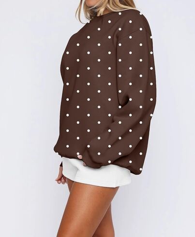 Women Y2k Oversized Fleece Cute Polka Dot Crewneck Sweatshirts Preppy Drop Shoulder Pullover Jumper Fall Outfits in Saudi Arabia
