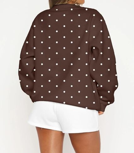Women Y2k Oversized Fleece Cute Polka Dot Crewneck Sweatshirts Preppy Drop Shoulder Pullover Jumper Fall Outfits in Saudi Arabia