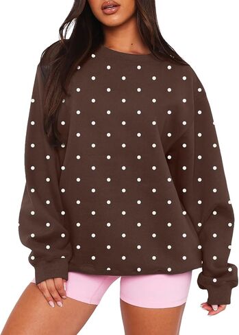Women Y2k Oversized Fleece Cute Polka Dot Crewneck Sweatshirts Preppy Drop Shoulder Pullover Jumper Fall Outfits in Saudi Arabia
