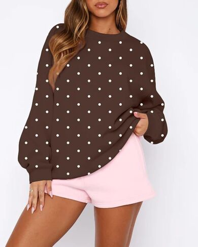 Women Y2k Oversized Fleece Cute Polka Dot Crewneck Sweatshirts Preppy Drop Shoulder Pullover Jumper Fall Outfits in Saudi Arabia