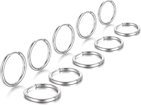 5 Pairs Stainless Steel Hoop Earrings for Women Men Silver Small Stainless Steel Huggie Hoop Earrings Piercings Cartilage 8mm,10mm, 12mm,14mm, 16mm in Saudi Arabia