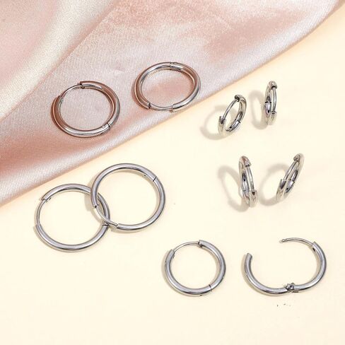 5 Pairs Stainless Steel Hoop Earrings for Women Men Silver Small Stainless Steel Huggie Hoop Earrings Piercings Cartilage 8mm,10mm, 12mm,14mm, 16mm in Saudi Arabia