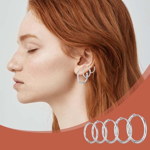 5 Pairs Stainless Steel Hoop Earrings for Women Men Silver Small Stainless Steel Huggie Hoop Earrings Piercings Cartilage 8mm,10mm, 12mm,14mm, 16mm in Saudi Arabia