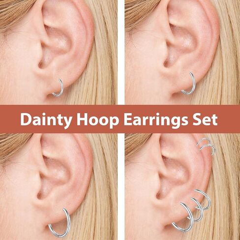 5 Pairs Stainless Steel Hoop Earrings for Women Men Silver Small Stainless Steel Huggie Hoop Earrings Piercings Cartilage 8mm,10mm, 12mm,14mm, 16mm in Saudi Arabia