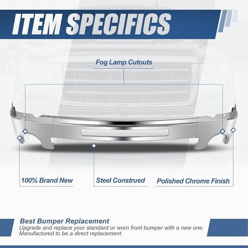 شريط الوجه المصد الأمامي من Auto Dynasty متوافق مع 2007-2013 GMC Sierra 1500، 2007-2010 Sierra 2500HD 3500HD، مع ضوء الضباب وحزمة السحب، كروم مصقول in Kuwait