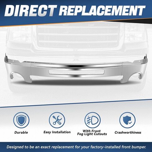 شريط الوجه المصد الأمامي من Auto Dynasty متوافق مع 2007-2013 GMC Sierra 1500، 2007-2010 Sierra 2500HD 3500HD، مع ضوء الضباب وحزمة السحب، كروم مصقول in Kuwait