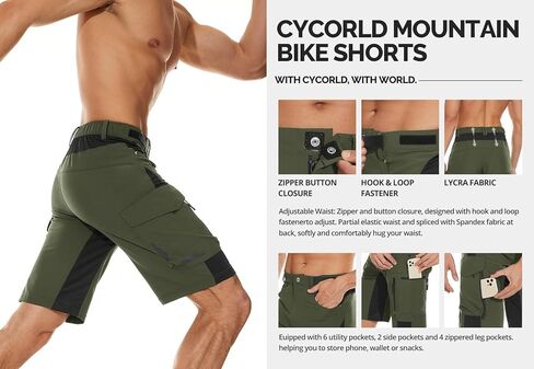 Cycorld Mens-Mountain-Pike-Shorts ، ركوب الدراجات ، المشي لمسافات طويلة ، شحنات ، شورتات في الهواء الطلق in Kuwait