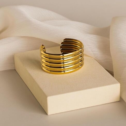 Collner Ribbed Cuff Bracelet for Women Vintage Boho Wide Minimalist Bangle Bracelets Statement Bracelet Thick Arm Cuff Gold Silver Bracelet in Kuwait
