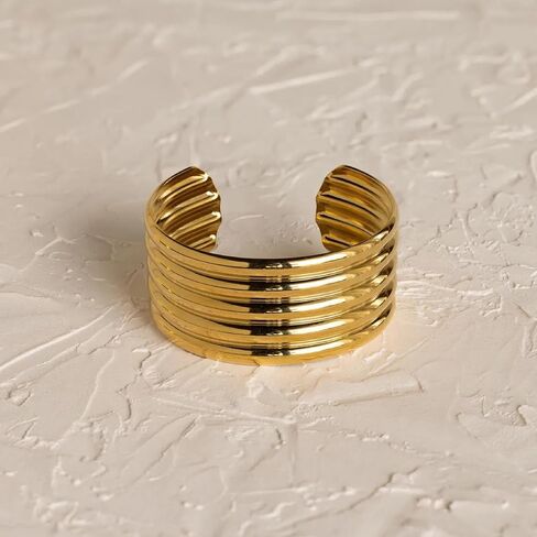 Collner Ribbed Cuff Bracelet for Women Vintage Boho Wide Minimalist Bangle Bracelets Statement Bracelet Thick Arm Cuff Gold Silver Bracelet in Kuwait