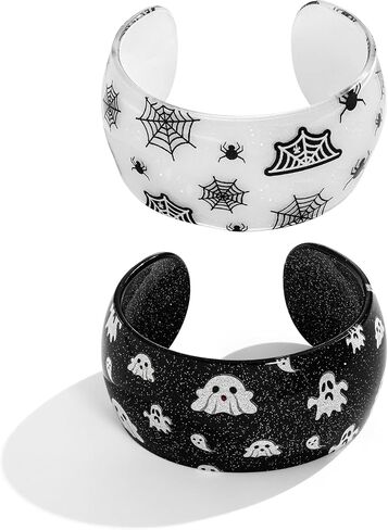 2Pcs Halloween Bracelet for Women Spooky Ghost Spider Bangle Set Chunky Pumpkin Bat Cuff Bracelets Acrylic Gothic Bangle Cosplay Jewelry in Kuwait