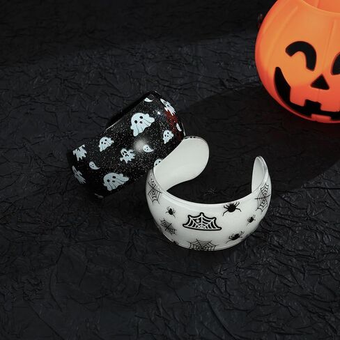 2Pcs Halloween Bracelet for Women Spooky Ghost Spider Bangle Set Chunky Pumpkin Bat Cuff Bracelets Acrylic Gothic Bangle Cosplay Jewelry in Kuwait