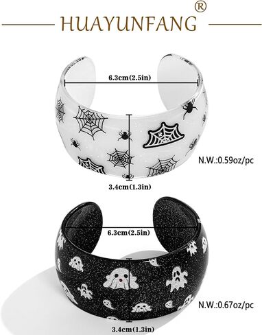 2Pcs Halloween Bracelet for Women Spooky Ghost Spider Bangle Set Chunky Pumpkin Bat Cuff Bracelets Acrylic Gothic Bangle Cosplay Jewelry in Kuwait