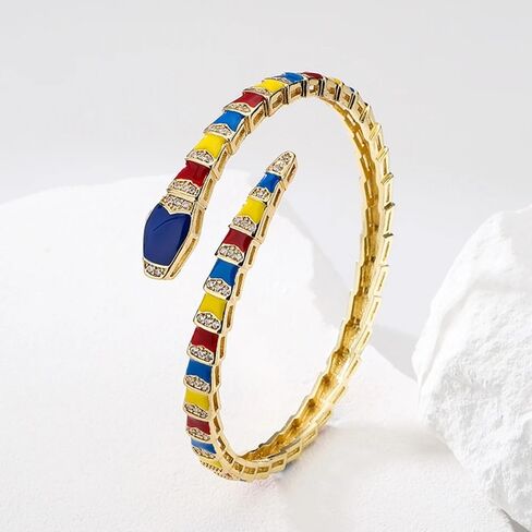 14K Yellow Gold Medusa Bracelet For Women, Medusa Boho Snake Necklace Gold Shape Bangles Bracelets, Zircon Exquisite Geometric Enamel Cuff Bracelet Women Jewelrymedusa bracelet medusa snake necklace in Saudi Arabia