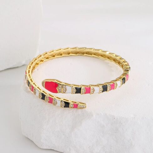 14K Yellow Gold Medusa Bracelet For Women, Medusa Boho Snake Necklace Gold Shape Bangles Bracelets, Zircon Exquisite Geometric Enamel Cuff Bracelet Women Jewelrymedusa bracelet medusa snake necklace in Saudi Arabia