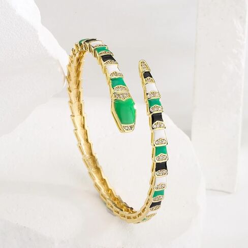 14K Yellow Gold Medusa Bracelet For Women, Medusa Boho Snake Necklace Gold Shape Bangles Bracelets, Zircon Exquisite Geometric Enamel Cuff Bracelet Women Jewelrymedusa bracelet medusa snake necklace in Saudi Arabia