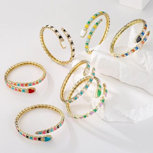 14K Yellow Gold Medusa Bracelet For Women, Medusa Boho Snake Necklace Gold Shape Bangles Bracelets, Zircon Exquisite Geometric Enamel Cuff Bracelet Women Jewelrymedusa bracelet medusa snake necklace in Saudi Arabia