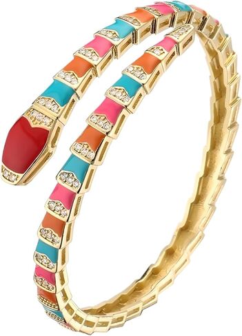 14K Yellow Gold Medusa Bracelet For Women, Medusa Boho Snake Necklace Gold Shape Bangles Bracelets, Zircon Exquisite Geometric Enamel Cuff Bracelet Women Jewelrymedusa bracelet medusa snake necklace in Saudi Arabia