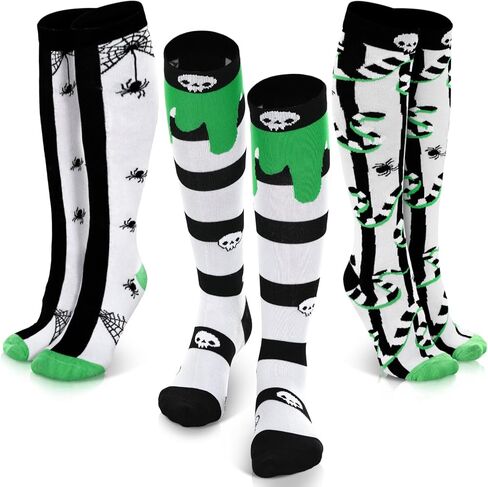 JenPen 3 Pairs Halloween Knee High Socks Women Black and White Striped Socks Gift Women's Tube Casual Athletic Stockings in Saudi Arabia