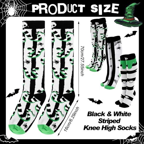 JenPen 3 Pairs Halloween Knee High Socks Women Black and White Striped Socks Gift Women's Tube Casual Athletic Stockings in Saudi Arabia