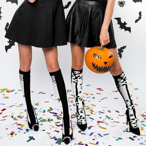 JenPen 3 Pairs Halloween Knee High Socks Women Black and White Striped Socks Gift Women's Tube Casual Athletic Stockings in Saudi Arabia