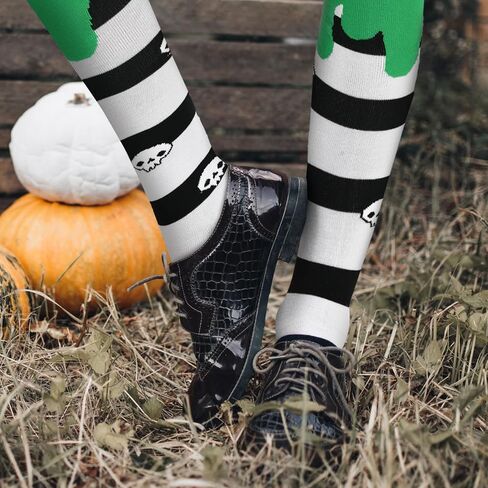 JenPen 3 Pairs Halloween Knee High Socks Women Black and White Striped Socks Gift Women's Tube Casual Athletic Stockings in Saudi Arabia