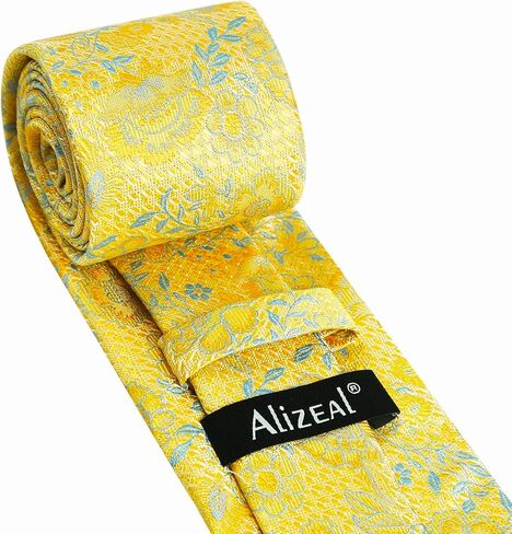 ربطة عنق رجالي من Alizeal مقاس 8.89 سم بنمط زهرة أوراق الشجر مع مجموعة مربعة بجيب الأزهار in Saudi Arabia
