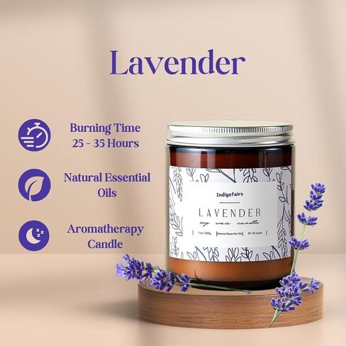 Lavender Scented Candle - 7oz Soy Wax Aromatherapy Candle for Stress Relief & Relaxation – 40 Hours Long Lasting, Natural Essential Oils, Gift for Women & Home Decor in Saudi Arabia