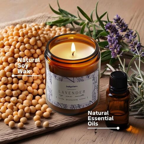 Lavender Scented Candle - 7oz Soy Wax Aromatherapy Candle for Stress Relief & Relaxation – 40 Hours Long Lasting, Natural Essential Oils, Gift for Women & Home Decor in Saudi Arabia