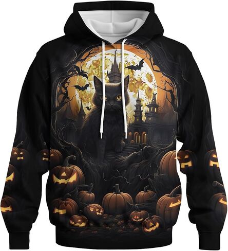 Novel Cat Hoodie Pumpkin Sweatshirts Halloween Hoodies Sweatshirts Costumes for Men Women in Saudi Arabia