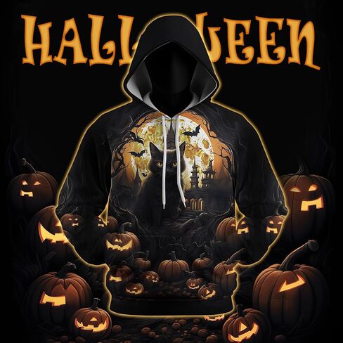 Novel Cat Hoodie Pumpkin Sweatshirts Halloween Hoodies Sweatshirts Costumes for Men Women in Saudi Arabia