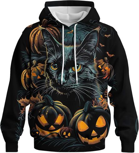 Novel Cat Hoodie Pumpkin Sweatshirts Halloween Hoodies Sweatshirts Costumes for Men Women in Saudi Arabia