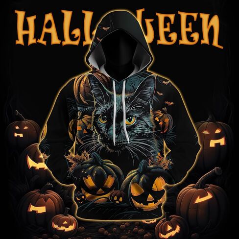 Novel Cat Hoodie Pumpkin Sweatshirts Halloween Hoodies Sweatshirts Costumes for Men Women in Saudi Arabia